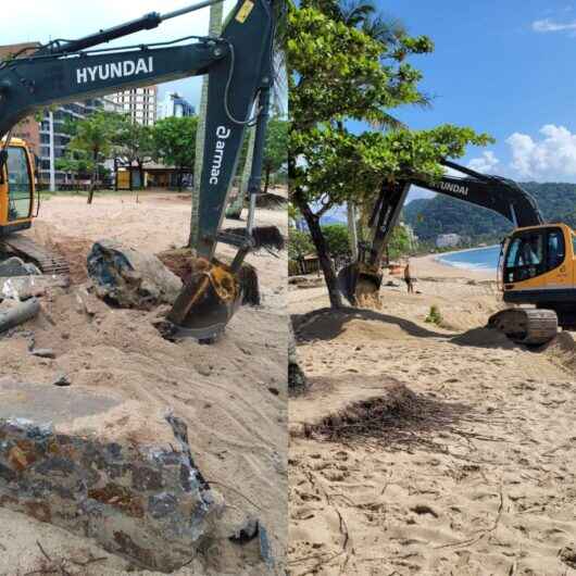Prefeitura de Caraguatatuba executa serviços de limpeza e manutenção na orla da Praia Martim de Sá