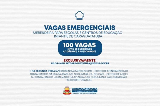 Caraguatatuba oferece 100 vagas emergenciais para merendeiras em escolas e centros de educação infantil