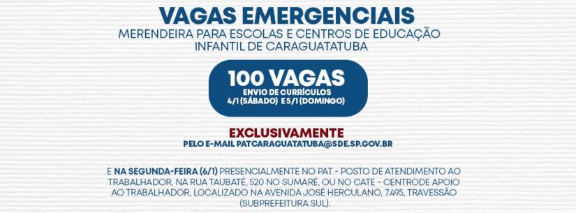 Caraguatatuba oferece 100 vagas emergenciais para merendeiras em escolas e centros de educação infantil